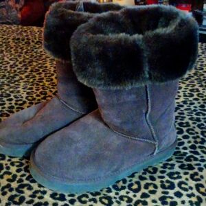 🤠UGG Brown with Fur Boots Womens Size 8